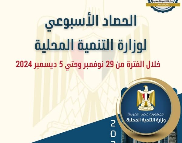 نشرة الحصاد الأسبوعي رقم 113 لرصد أنشطة وزارة التنمية المحلية