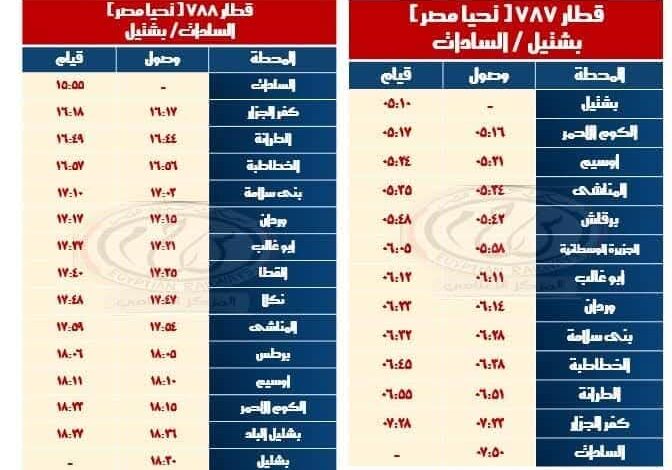 السكة الحديد تعلن مواعيد القطارات على خط القنطرة شرق / بئر العبد والعكس 1 السكة الحديد تعلن مواعيد القطارات على خط القنطرة شرق / بئر العبد والعكس
