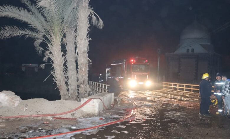 السيطرة علي الحريق الضخم الذي يلتهم ثلاجة للخضر والفاكهة بالقليوبية