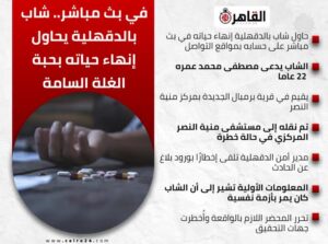 شاب ينهى حياته بتناول حبيتين غلة في بث مباشر بالدقهلية 2 شاب ينهى حياته بتناول حبيتين غلة في بث مباشر بالدقهلية