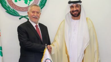 رئيس البرلمان العربي يستقبل وفد منظمة التحرير الفلسطينية والمجلس الوطني الفلسطيني