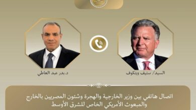 وزير الخارجية يبحث مع المبعوث الأمريكي خفض التصعيد وتثبيت اتفاق وقف إطلاق النار في غزة