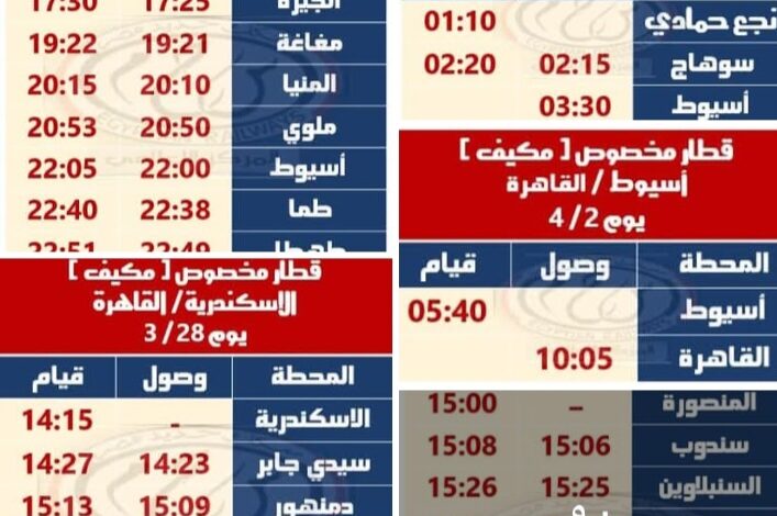 السكة الحديد: تشغيل عدد من القطارات المخصوصة خلال بعض أيام عطلة عيد الفطر المبارك