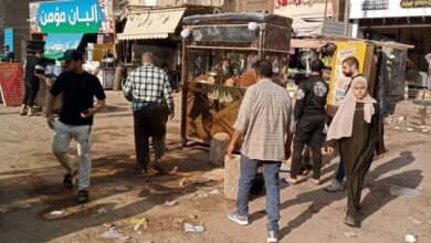الأجهزة التنفيذية تقوم برفع الاشغالات والتعديات بميدان بهتيم وشارع الشعراوي القديم 