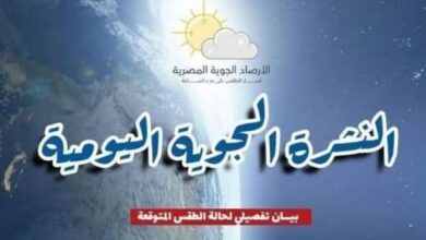 بيان يوضح حالة الطقس ودرجات الحرارة المتوقعة اليوم الإثنين
