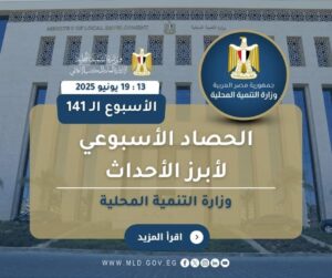 نشرة الحصاد الأسبوعي لرصد أنشطة وزارة التنمية المحلية خلال ( 13 – 19 يونيو 2025)