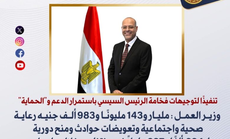 وزير العمل يعلن عن إجمالي ما تم إنفاقه من الحساب المركزي لرعاية العمالة غير المنتظمة خلال عام 
