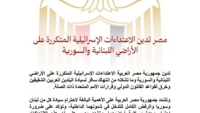 مصر تدين الاعتداءات الإسرائيلية المتكررة على الأراضي اللبنانية والسورية 1 مصر تدين الاعتداءات الإسرائيلية المتكررة على الأراضي اللبنانية والسورية