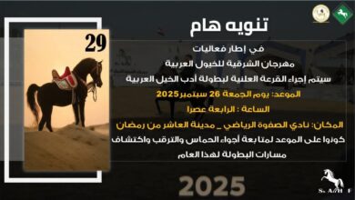 غداً الجمعة إجراء القرعة العلنية لأدب الخيل فى الرابعة عصراً بالشرقية
