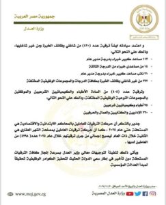 وزير العدل يعتمد حركة ترقيات كُبرى لموظفي المحاكم والشهر العقاري والخبراء والطب الشرعي 2 وزير العدل يعتمد حركة ترقيات كُبرى لموظفي المحاكم والشهر العقاري والخبراء والطب الشرعي