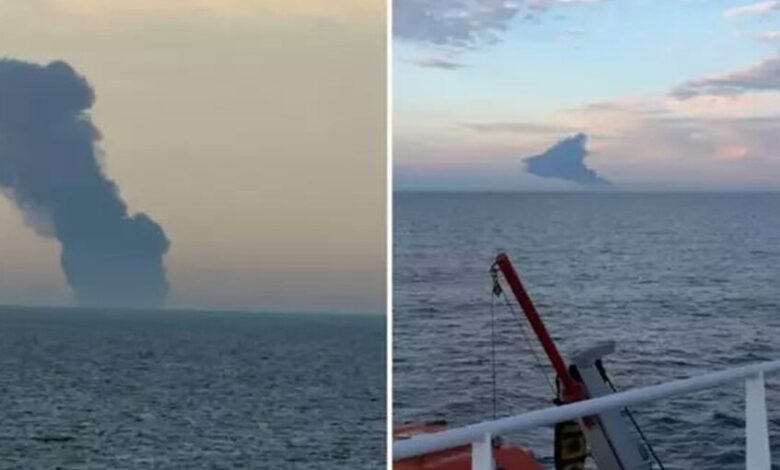 شاهد لحظة انفجار ناقلة النفط "كايروس" بالبحر الأسود .. بالفيديو