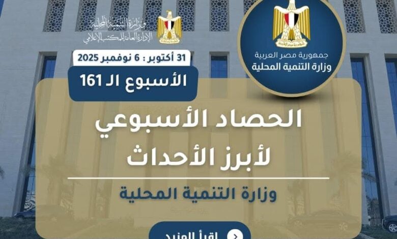 أبرز أنشطة وزارة التنمية المحلية خلال أسبوع 1 أبرز أنشطة وزارة التنمية المحلية خلال أسبوع