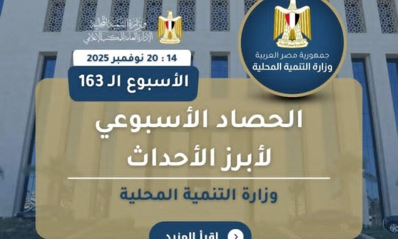 أبرز أنشطة وزارة التنمية المحلية خلال أسبوع 1 أبرز أنشطة وزارة التنمية المحلية خلال أسبوع