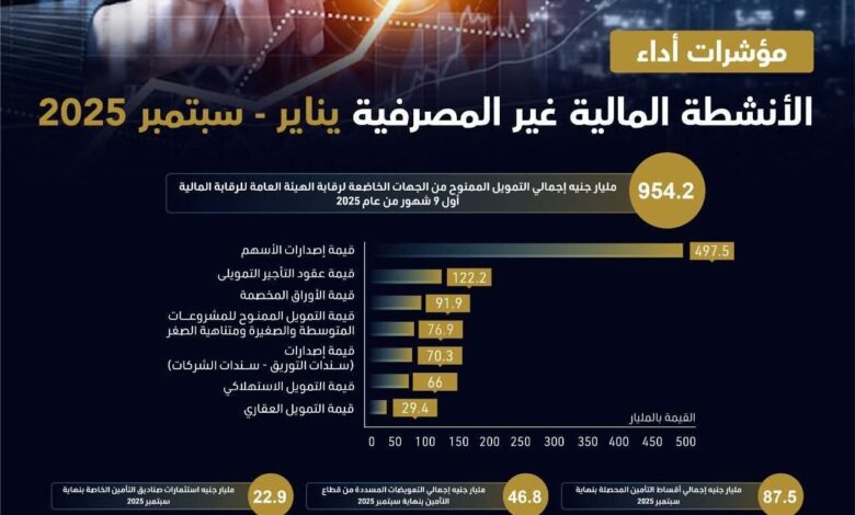 954.2 مليار جنيه إجمالي التمويل الممنوح من الجهات الخاضعة للرقابة المالية 1 954.2 مليار جنيه إجمالي التمويل الممنوح من الجهات الخاضعة للرقابة المالية
