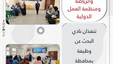 وزارة الشباب والرياضة ومنظمة العمل الدولية تنفذان نادي البحث عن وظيفة بمحافظة الشرقية 2 وزارة الشباب والرياضة ومنظمة العمل الدولية تنفذان نادي البحث عن وظيفة بمحافظة الشرقية