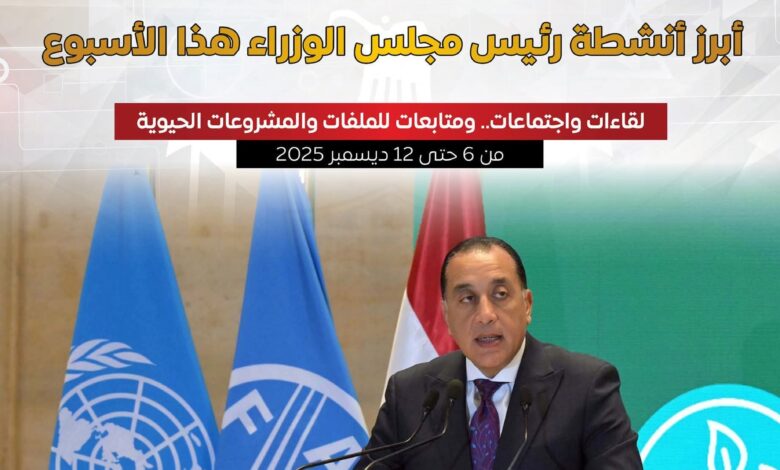 المركز الإعلامي لمجلس الوزراء يستعرض بالإنفوجراف أبرز أنشطة رئيس مجلس الوزراء هذا الأسبوع